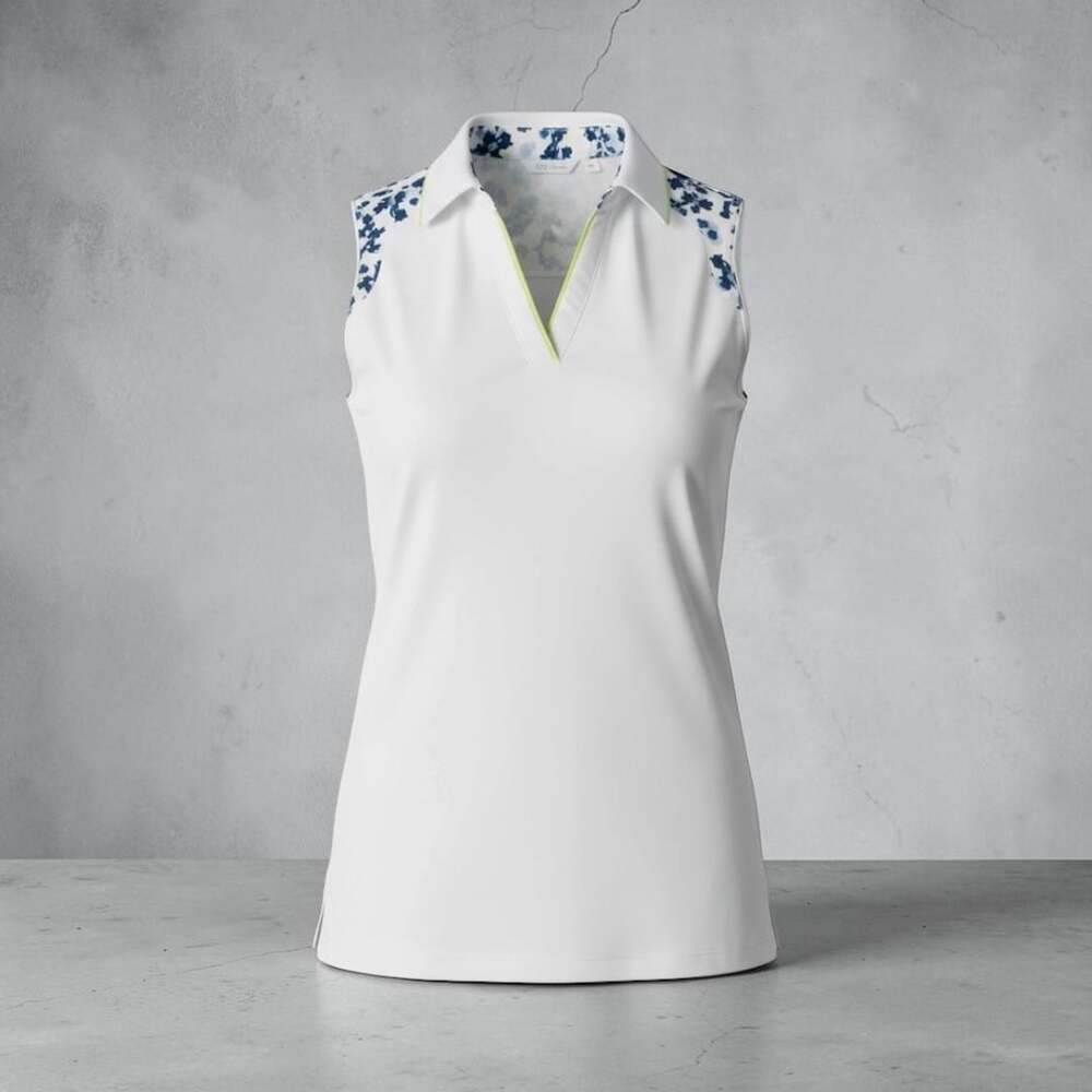 Lady Hagen Womenβs Sleeveless Golf Polo Size M White Floral Stretch Performance